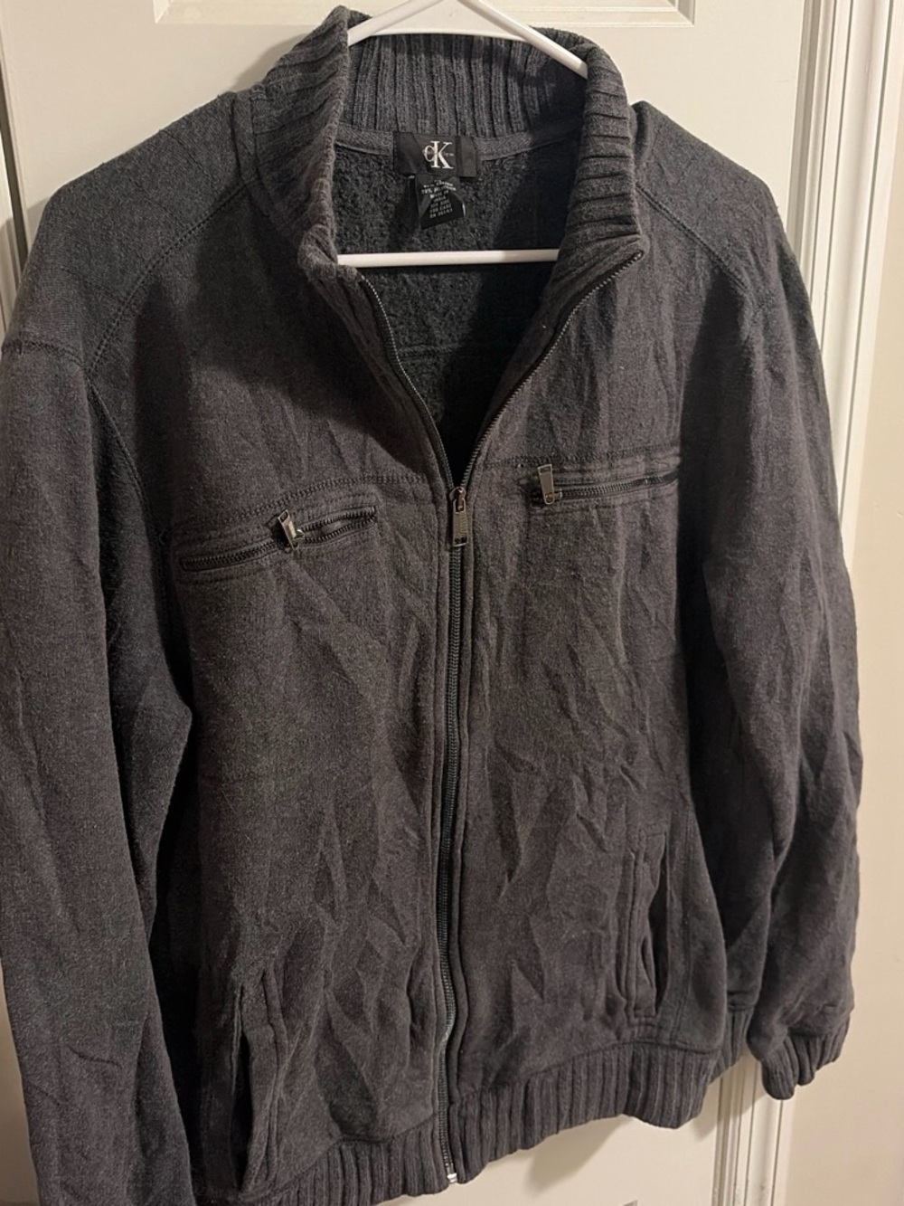 Calvin Klein Men's Charcoal Full-Zip Sweater Jacket
